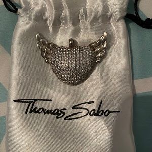 FANTASTIC THOMAS SABO GLAM & SOUL HUGE ANGEL WINGS CLEAR CZ PUFFED HEART PENDANT